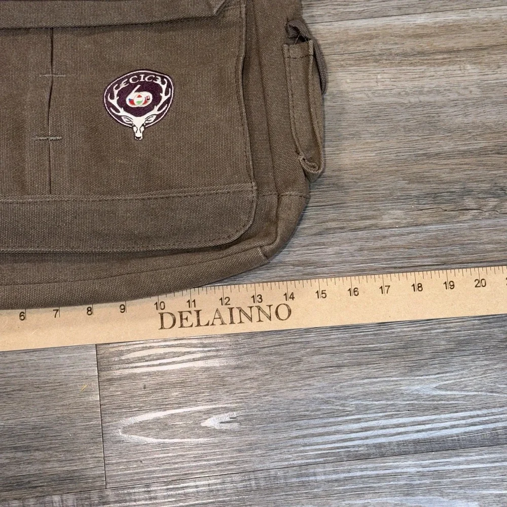 Brown Coffee-Themed Cotton Canvas Messenger Bag w/CIC Patch